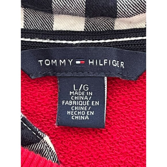 EUC Tommy Hilfiger Womens Red Sweater With Plaid Collar Large Cotton/Polyester B - Picture 3 of 5